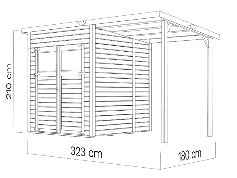 Wood Shed Amrum 2 Plus 3,23x1,8x2,1m 14mm Natural