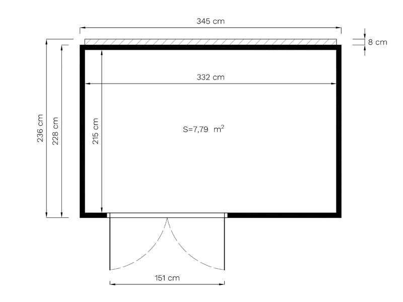 Wooden Shed, Bertilo HPL 2, 3.45x2.28x2.3 m, 7.86 m², Anthracite/White