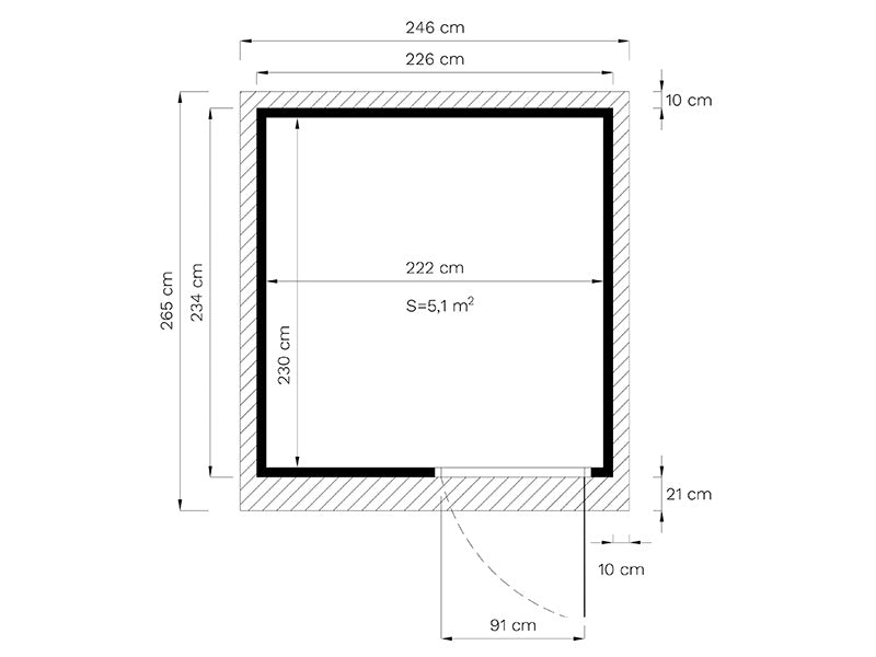 Abri en bois, Bertilo Pentus 2, 2,26x2,34x2,33m, 5,1m², Gris