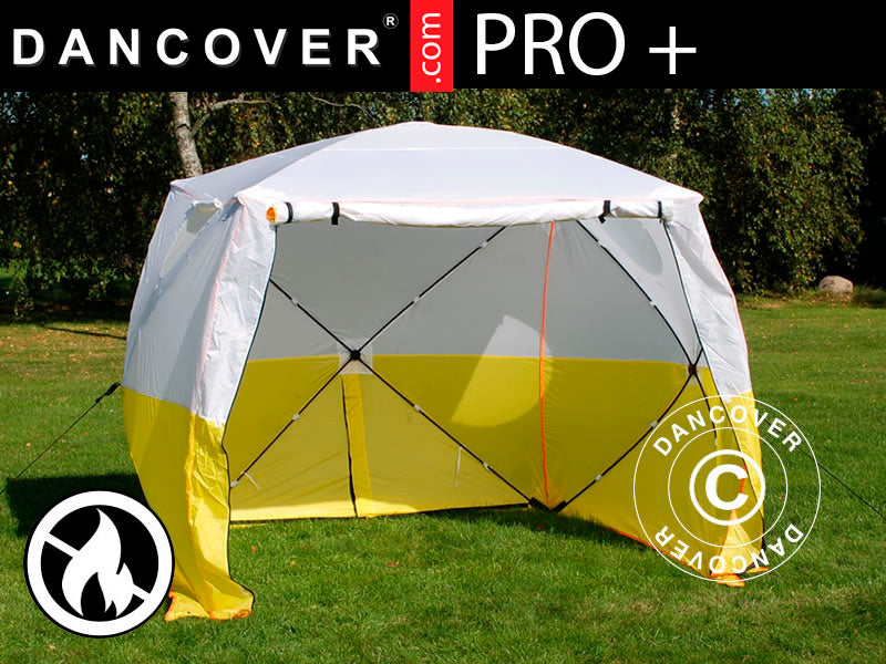Carpa de trabajo FleXshelter PRO+, 2,1x2,1x2m, PVC, Ignífuga, Amarilla/Blanca