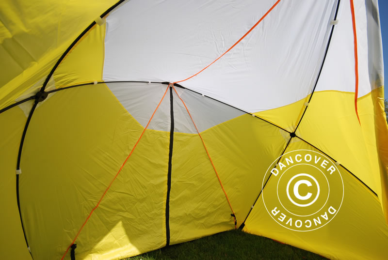 Tente de chantier, FleXshelter Basic Triangle, 1,8x1,9x2m, Ignifuge, Jaune/Blanc