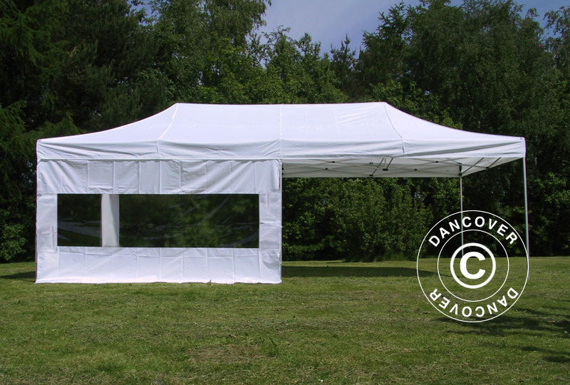 Prekybinė palapinė FleXtents PRO Steel 4x8m Balta, įsk. 6 šonines sienas
