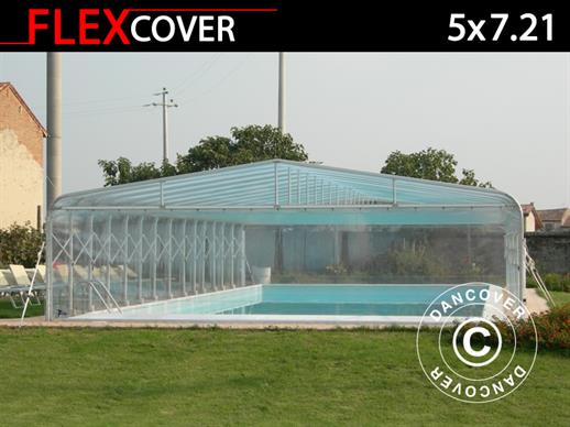 Cubierta de piscina tipo túnel, plegable, 5x7,21x2,65m, Blanco/Transparente