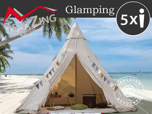 Lavvo til glamping, TentZing® 5x5m, 5 personer, Sandfarget