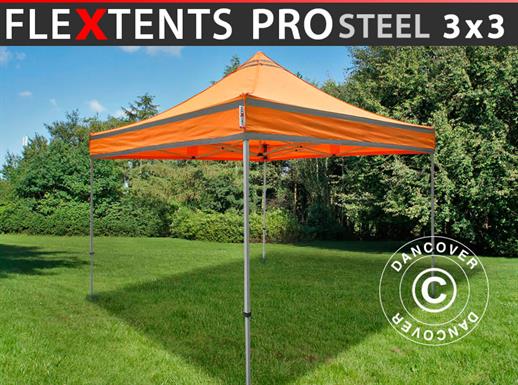 Quick-up telt FleXtents PRO Steel Arbeidstelt 3x3m Oransje reflekterende