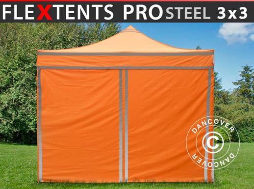 Pikateltta FleXtents PRO Steel Työteltta 3x3m Oranssi heijastava, sis. 4 sivuseinää