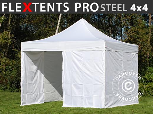 Quick-up telt FleXtents PRO Steel 4x4m Hvit, inkl. 4 sider