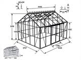 Oranżeria/szklarnia szklana 16,5m², 4,45x3,71x3,16m z podstawą i ozdobnym zwieńczeniem dachu, Czarna                