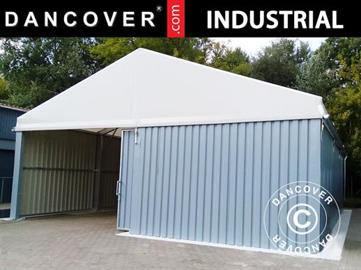Industriell telthall Steel 12x12x6,18m m/skyveport, PVC/metall, hvit/grå