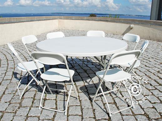 Kokoontaitettava pöytä 154 cm Ø + 8 tuolit, Vaalean harmaa/Valkoinen