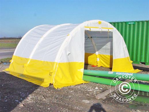 Nadmuchiwany, łukowy namiot roboczy FleXshelter PRO, 5,5x6m, biały/żółty