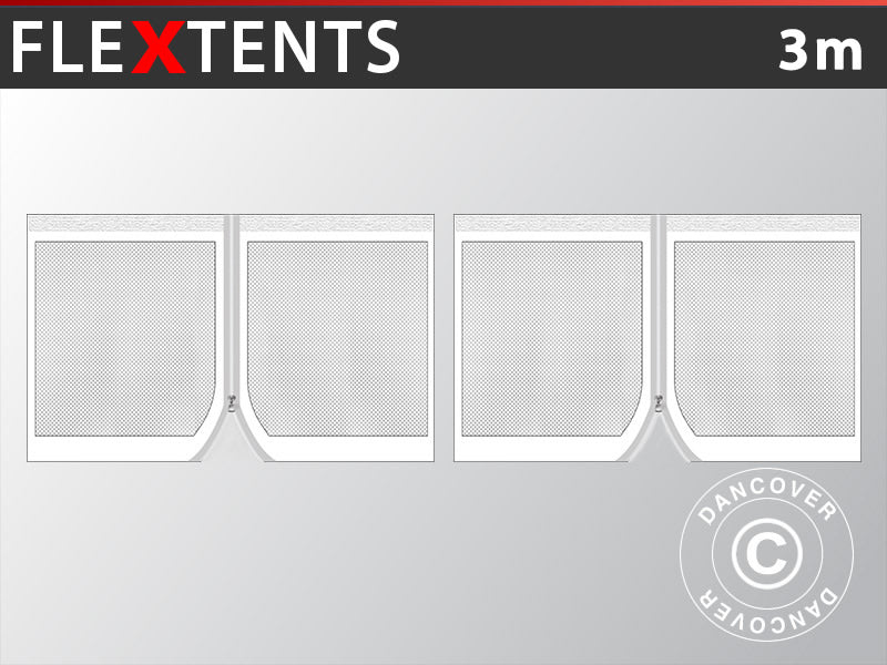 3m FleXtents Seitenwände m. Moskitonetz, Weiß (2 stück)