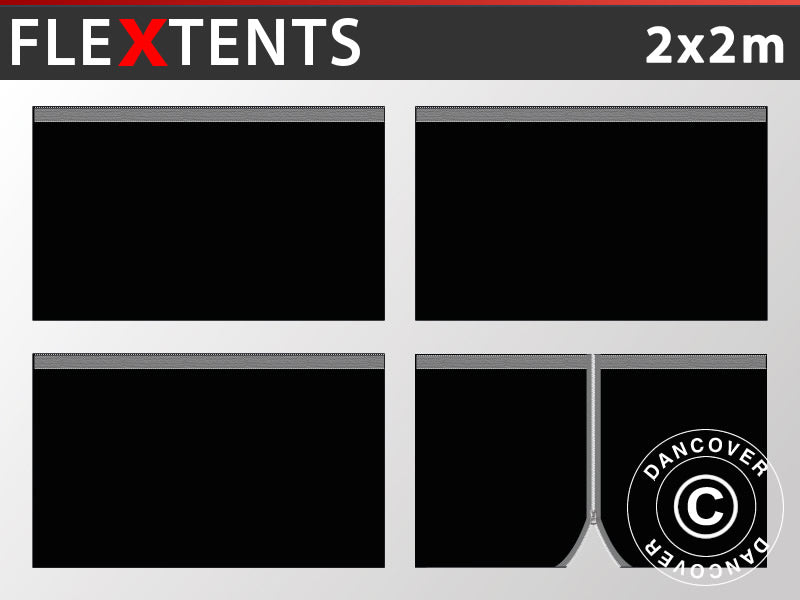 Seitenwand-Set für das Faltzelt FleXtents 2x2m, Schwarz