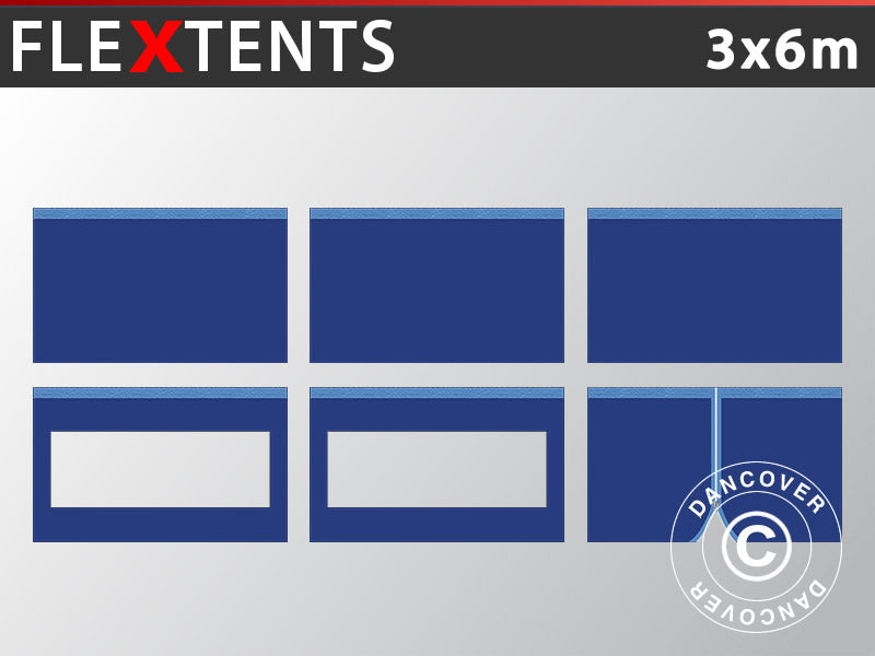 Zijwandset voor Vouwtent FleXtents 3x6m, Donker Blauw