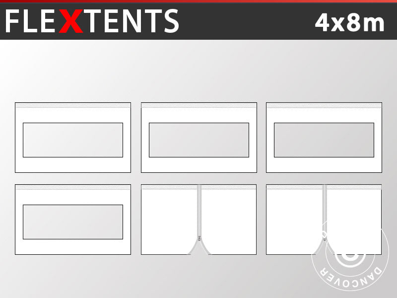 Sānsienu komplekts priekš Saliekamā nojume FleXtents 4x8m, Balts