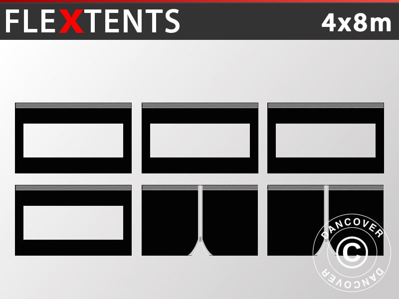 Seitenwand-Set für das Faltzelt FleXtents 4x8m, Schwarz