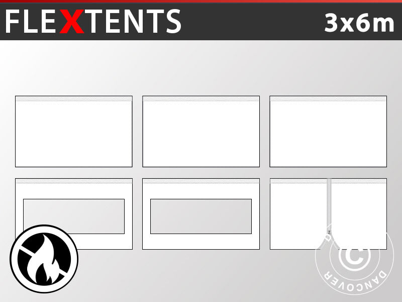 Kit de parede lateral para Tenda Dobrável FleXtents 3x6m Branco, Retardador de chamas