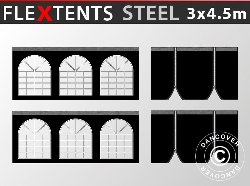 Seitenwand-Set für Faltzelt FleXtents Steel 3x4,5m, Schwarz