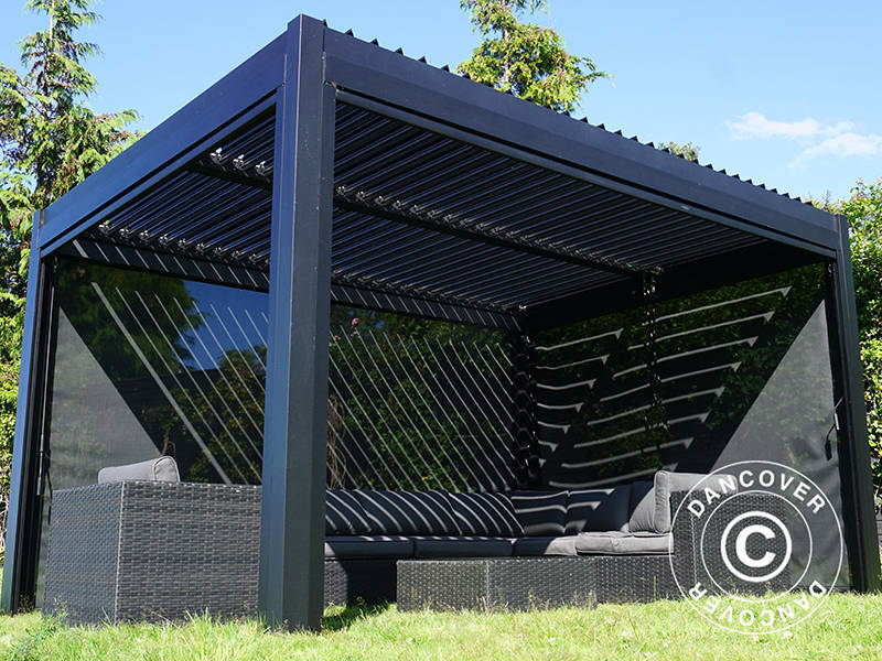 Seitenwand-Sichtschutz für bioklimatischen Pergola Pavillon San Pablo, 4m, schwarz