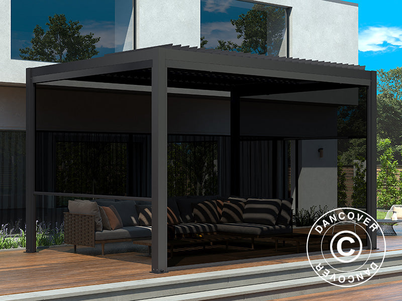 Seitenwand-Sichtschutz für bioklimatischen Pergola Pavillon San Pablo, 4m, schwarz