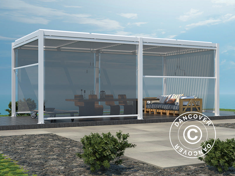 Elektrisks sānsienas aizslietnis bioklimatiskai pergola nojumei San Pablo, 4m, Balts/Gaiši pelēks