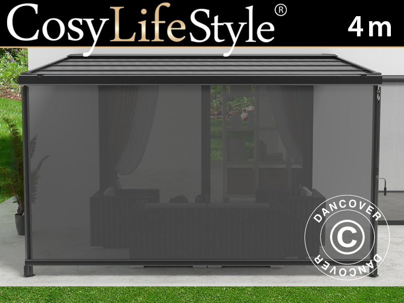 Sidewall screen f/patio cover Santa Ynez, 4 m, Dark Grey