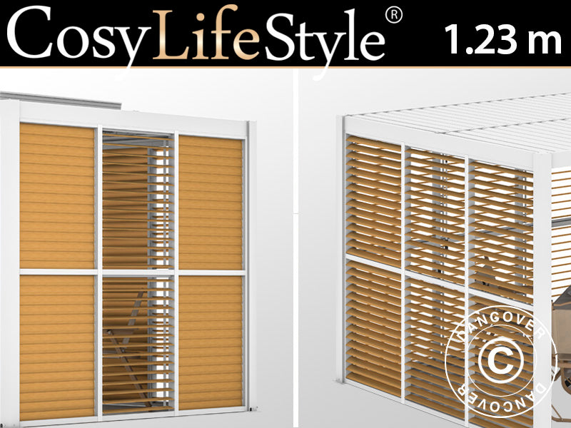 Paroi avec persiennes pour pergola bioclimatique San Pablo, 1,23x2,175m, Finition bois/Blanc