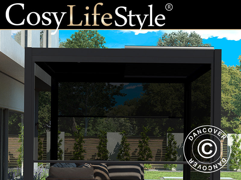 Sānsienas aizslietnis bioklimatiskai pergola nojumei San Pablo, 3m, Melns