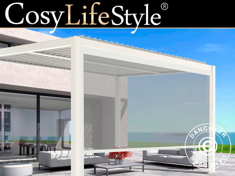 Sidewall screen f/bioclimatic pergola gazebo San Pablo, 4 m, White/Light grey