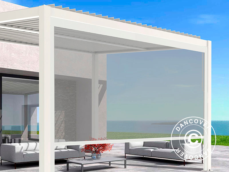 Elektrische Seitenwand für bioklimatischen Pergola Pavillon San Pablo, 3m, Weiß/Hellgrau