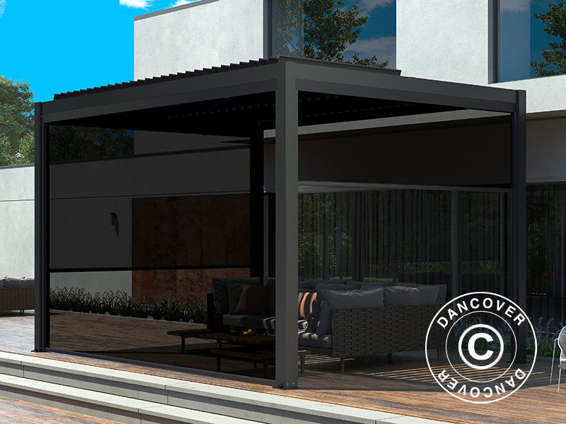 Painel elétrico de parede lateral para pavilhão pérgola bioclimático San Pablo, 4m, Preto