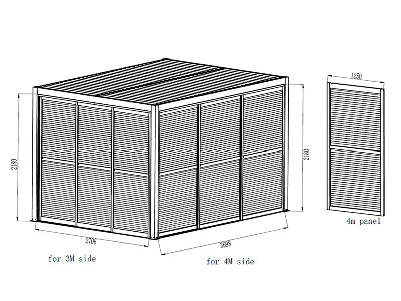 Lamellen-Schiebetür-Set für Pavillon San Pablo 4m, 1,25x2,18m, Schwarz