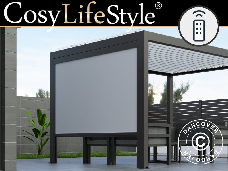 Electric sidewall screen f/bioclimatic pergola gazebo Génova, 3 m, Grey
