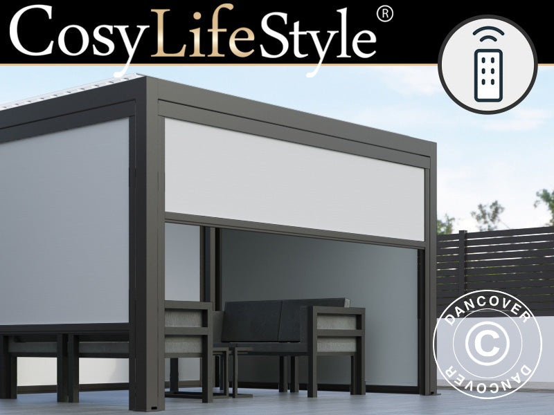 Electric sidewall screen f/bioclimatic pergola gazebo Génova, 4 m, Grey