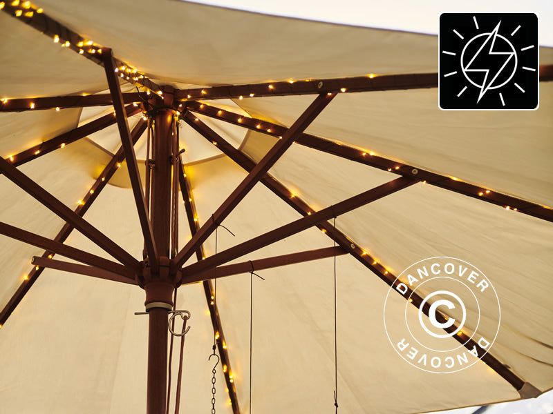 LED Lichterkette Solar für Sonnenschirm, Knirke, 8x1,5m, Warm weiß