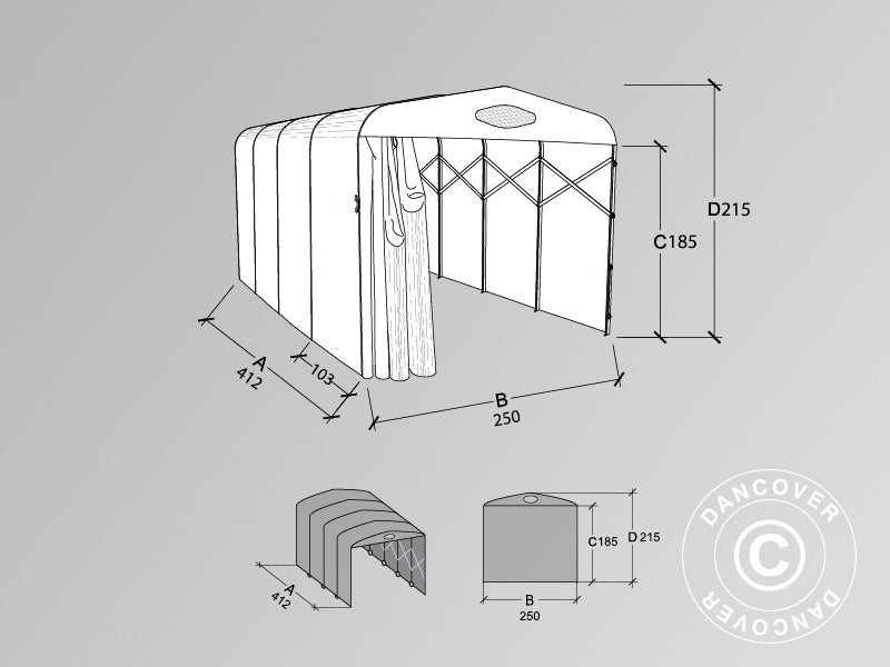 Folding tunnel garage (Car), 2.5x4.12x2.15 m, Grey