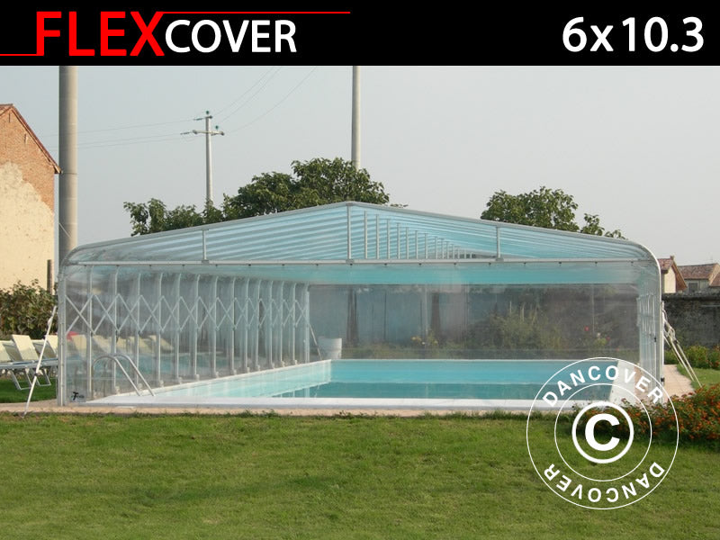 Pool cover tunnel, foldable, 6x10.3x2.7 m, White/Transparent