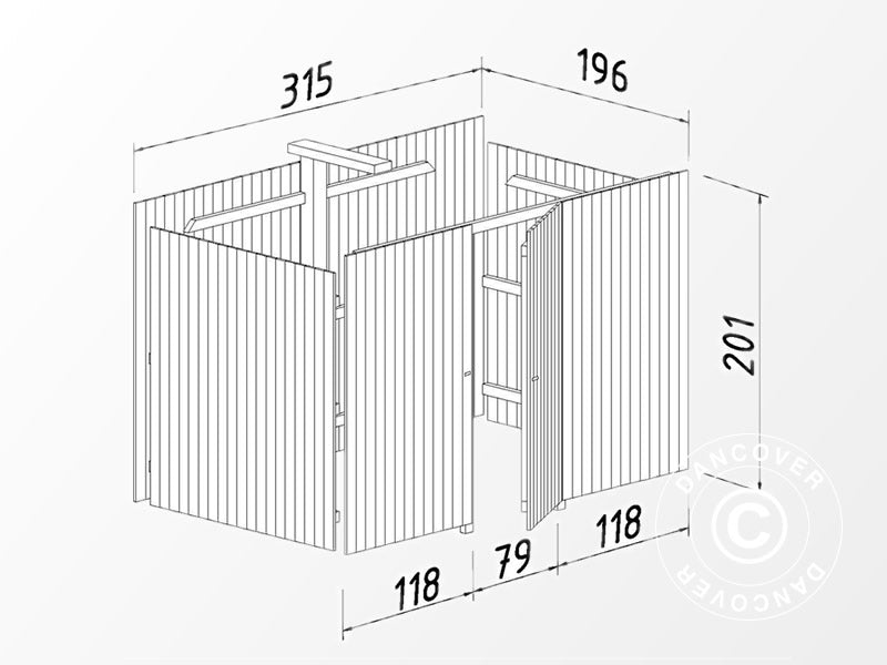 Abrigo para carro de madeira c/ armazém, 3,6x7,62x2,32m, 23,1m², Natural, CONJUNTO COMPLETO
