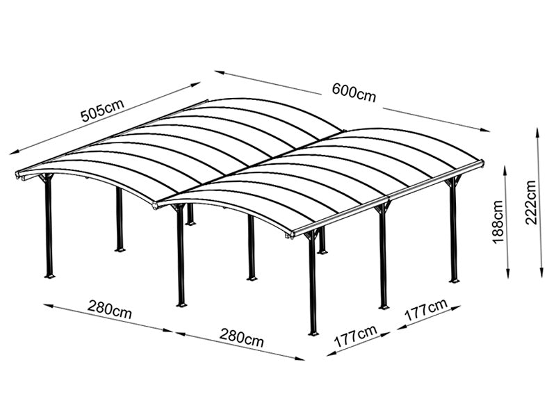Double Carport Boston, 6x5,05x2,22m, Gris