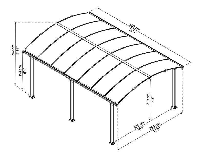 Carport Arcadia, Palram/Canopia, 3,59x5,07m, Grijs
