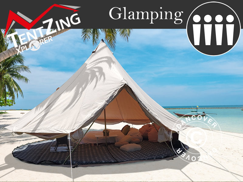 Tenda em forma de Sino para glamping, TentZing®, 4x4m, 4 Pessoas, Areia