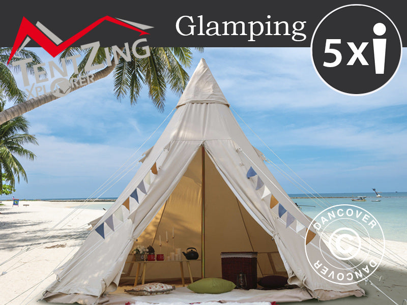 Tent voor glamping, TentZing®, 5x5m, 5 Personen, Zand