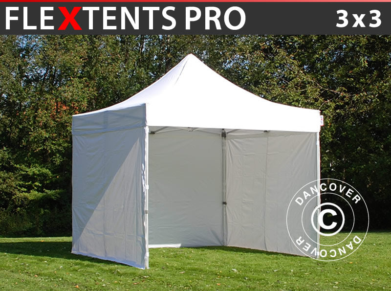 Faltzelt FleXtents PRO 3x3m Weiß, mit 4 Seitenwänden