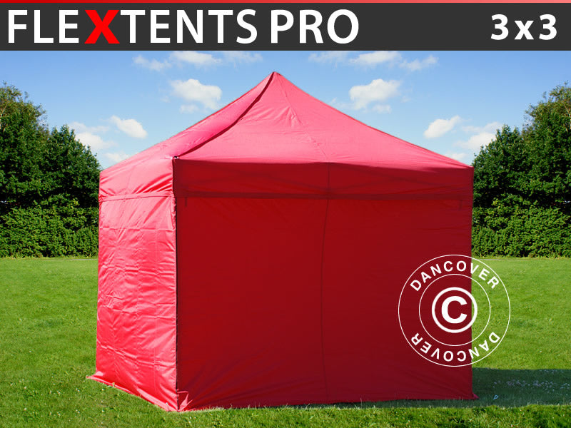 Vouwtent FleXtents PRO 3x3m Rood, inkl. 4 Zijwanden