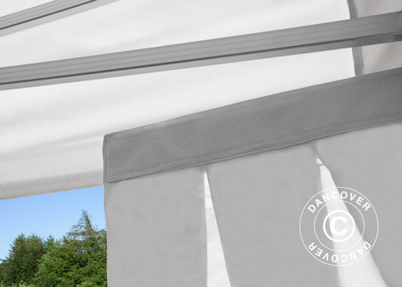 Prekybinė palapinė FleXtents PRO 4x6m Balta, įsk. 8 dekoratyvinėmis užuolaidomis