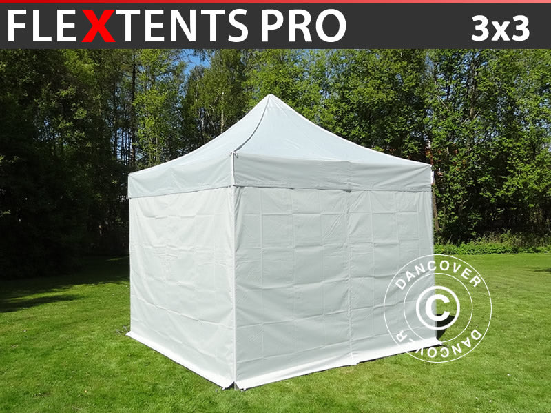 Faltzelt FleXtents PRO 3x3m Silber, mit 4 Seitenwänden