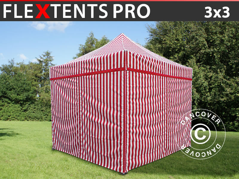 Tenda Dobrável FleXtents PRO 3x3m Raiado, incl. 4 paredes laterais