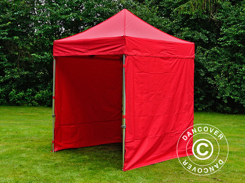 Faltzelt FleXtents PRO 2x2m Rot, mit 4 Seitenwänden