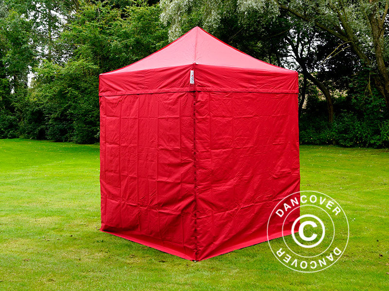 Faltzelt FleXtents PRO 2x2m Rot, mit 4 Seitenwänden