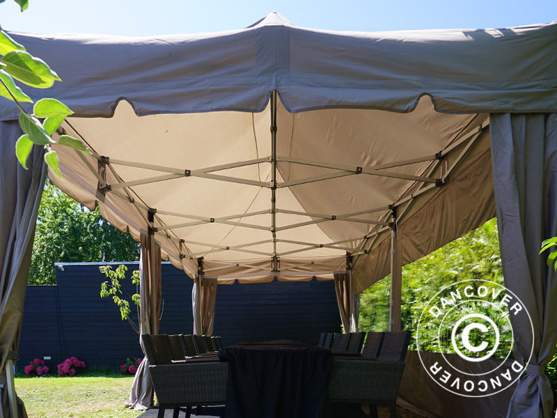 Tente pliante FleXtents PRO "Peaked" 3x6m Latte, incl. 6 parois latérales et 6 rideaux décoratifs